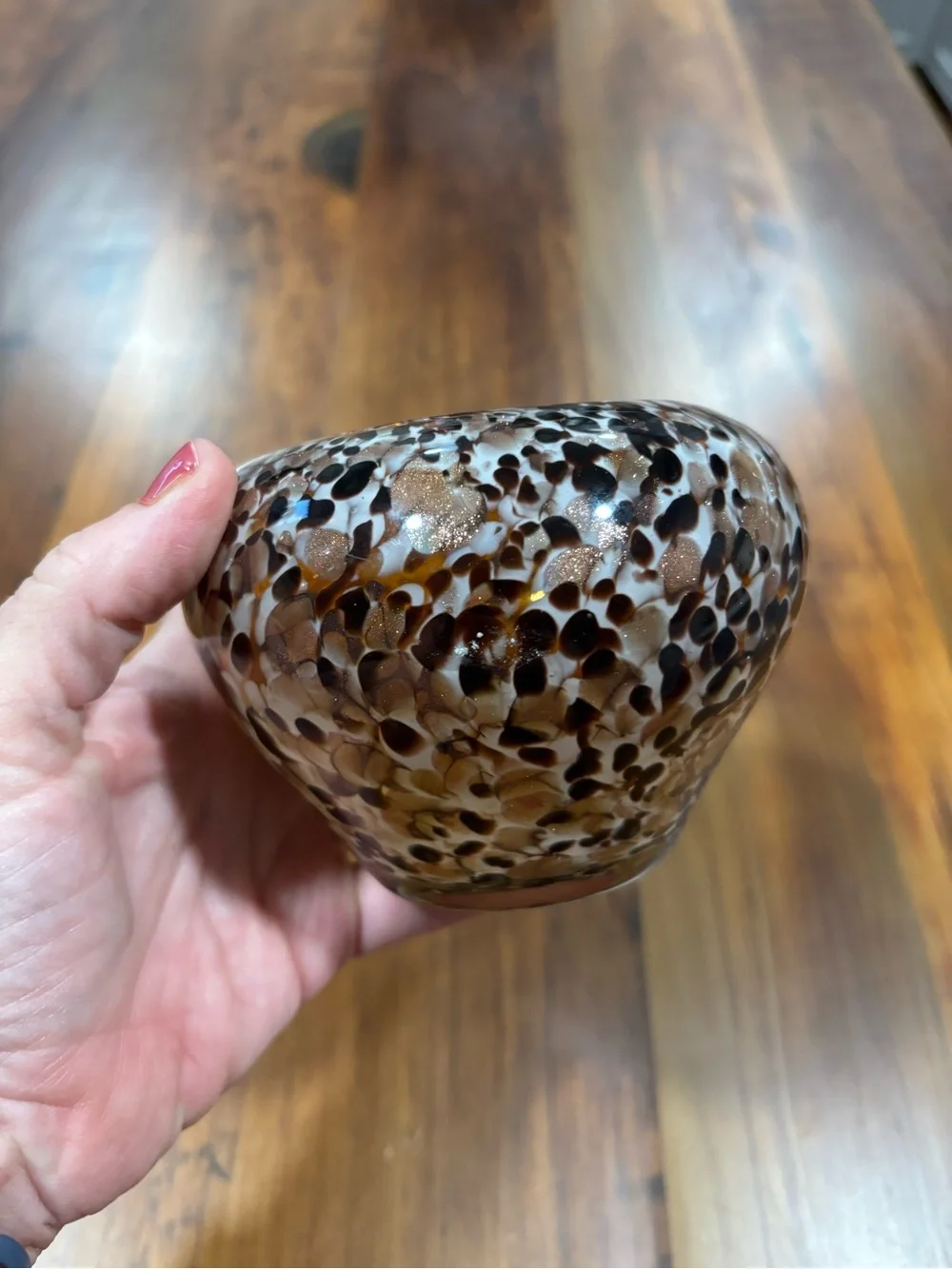 Murano Style Tortoise Gold Fleck Hand Blown Glass Vase